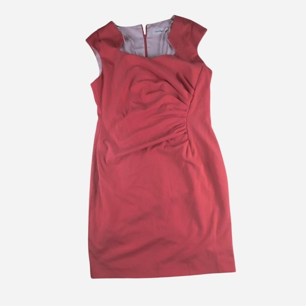 Calvin Klein Salmon Coral Pink Rouched Waist Sleeveless Dress Size 14